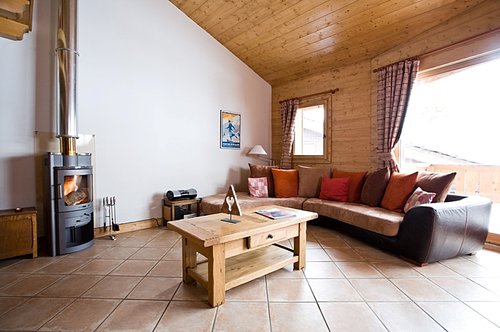 Log burner and glass doors onto balcony