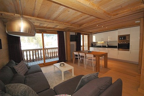 View through living area to kitchen