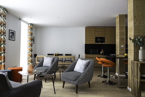The modern living area in the apartment