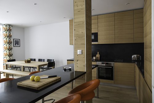 The fully equipped kitchen in the apartment
