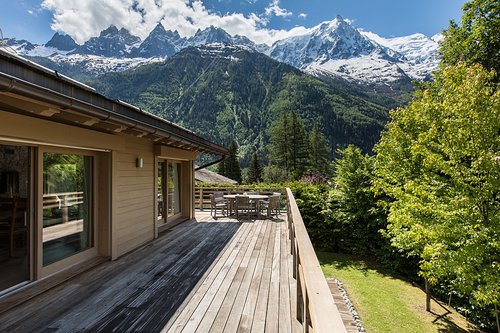 The spacious wrap around balcony with Mont Blanc views