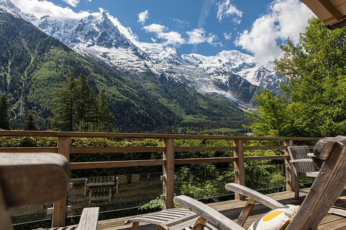 Views toward the Les Bosson Glacier and the Aiguille du Midi