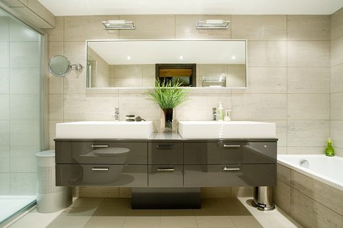 Bathroom with separate shower on the lower floor