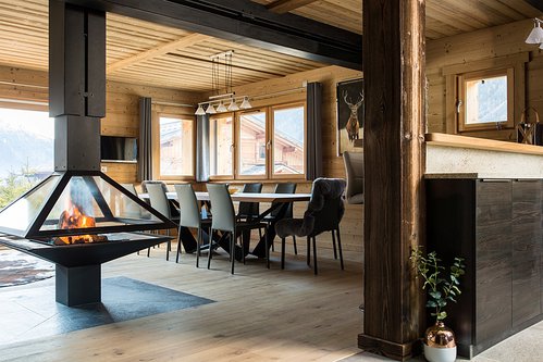 Dining area with sliding glass doors to the deck