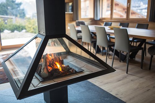 Contemporary wood burning fireplace