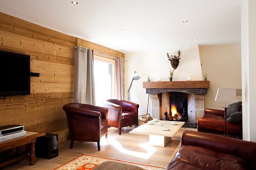 Comfortable seating and open wood fire